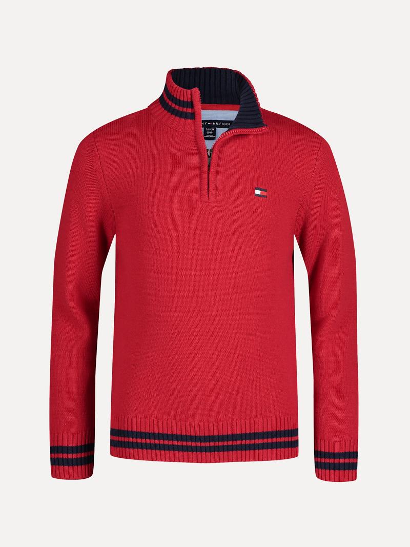 Fiú Tommy Hilfiger Big Quarter-Zip Pulóverek Piros | HU 2195FDN